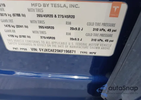 2019 Tesla Model X 100D/75D/Long Range from USA, damaged, VIN 5YJXCAE29KF196871